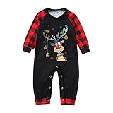 Weihnachts Schlafanzug Familie Winter Warme Nachtwäsche Langarm Nachthemd Top mit Hirsche Aufdruck Plaidhose Schlafanzughose Weihnachten Pyjamas Set Outfits für Damen Herren Junge M