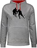 Eishockey Trikot Ersatz - Eishockeyspieler - M - Grau meliert/Rot - Sport - JH003 - Hoodie zweifarbig und Kapuzenpullover für Herren und D