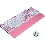 Mechanische Tastatur, weiß und rosa, Doppelbuchstaben-PTP-Tastenkappe, magnetische Adsorption, Handauflage, Gaming- und Büro-Tastatur (weiß und rosa)