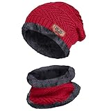 Satiable Teenager Mütze Warme Beanie Jungen Winter Strickmütze und Schal mit Fleecefutter Outdoor Wintermütze Hat Kopfbedeckung Hut Mützen Herrenmütze Laufmü