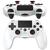 JOYSKY PS4-Wireless-Controller, Bluetooth-Gamepad mit Hochempfindlichen Tasten, Wiederaufladbare Fernbedienung, Sechs-Achsen-Dual-Vibration und Audiobuchsen-Controller (Reines Weiß)