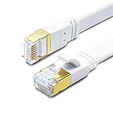 CAT 8 Ethernet Kabel, 2m 2 Stück Hochgeschwindigkeit 40 Gbit/s 2000 MHz Flaches SFTP Internet Netzwerk LAN Kabel mit vergoldetem RJ45 Stecker für Router, Modem, PC, Switches, Hub, Laptop, Gaming(Weiß)