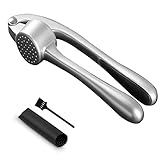 Auyeetek Knoblauchpresse Edelstahl Spülmaschinenfest Garlic Crusher Knoblauchpresse Mit Knoblauchschäler und Reinigungspinsel-Set Profi-Qualität leicht zu reinig