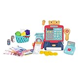 WUSHUN Elektronische Kasse Spielzeug Supermarkt Registrierkasse mit Scanner Mikrofon Kaufladen Zubehör Rollenspiel Spielzeug für Mädchen Jung