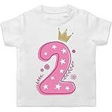 Baby Geburtstag Geburtstagsgeschenk - 2. Geburtstag Mädchen Krone Sterne - 18/24 Monate - Weiß - Geburtstags Tshirt 2 Jahre mädchen - BZ02 - Baby T-S