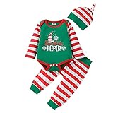 OverDose 3 Stück Bekleidungssets Baby Langarm Weihnachten Cartoon Fawn Plaid Print Kapuzenspielanzug + Hosen Set Outfits Bekleidung