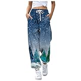 C'est Damenhose Elegant Lang Winterhose GroßE GrößEn Weites Bein Jogginghose Jahrgang Hoch taillierte Weihnachten Hose Einstellbar Kordelzug Relaxhose Klassischen L