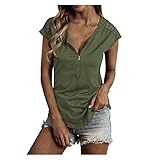 Soupliebe Damen T-Shirt Sommer Kurzarm V-Ausschnitt Spitze Frauen Lässig Tops Casual Locker Modern Freizeit Oberteil Motive Elegant Basic Rundhals Bluse Damenshirt 0