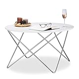 Relaxdays Beistelltisch rund, Couchtisch Holz mit geschwungenen Metallbeinen, Wohnzimmertisch groß, HxBxT: 50x90x90 cm, weiß