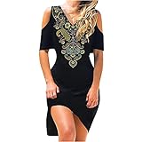 Kleid Damen, Sexy Kleid Damen, Kleid Damen Elegant, Frauen Casual Blumendruck V-Ausschnitt Strapless Sexy Swing Langes B