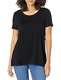 Amazon Essentials Damen Kurzärmeliges Swing-T-Shirt mit U-Ausschnitt und Bequemer Passform, Schwarz, L