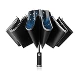 Umgedrehter Regenschirm winddichter Regenschirm Auto-Anti-Regenschirm mit reflektierenden Streifen und LED-Lichtern, die den automatischen Regenschirm für Männer und Frauen zusammenklappen (Black)