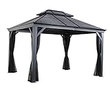 Sojag Stahl-Pavillon 3x4m Mykonos Garten-Pavillon Terasse-n-Überdachung Hard-Top Aluminium-Pavillon Gazebo Pavillion Sonnenschutz Moskitonetz wasserdicht stabil robust wetterfest langlebig W