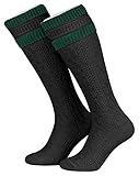 Piarini 45 46 1 Paar Herren Trachtenstrümpfe - Trachtensocken mit Zopfmuster - Trachtenstutzen mit Umschlag aus Wolle lang Anthrazit T