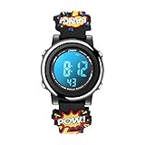 Kinder Uhr, Armbanduhr für Kinder, 30M wasserdichte, 3D Cute Cartoon Superheld Uhr mit Silikon Armband 7-Farben-Lichter Sport Handgelenk Digitaluhr mit Alarm Stoppuhr für 3-10 Jahre - Schw