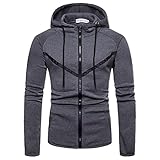 Zytyeu Sweatjacke Herren Slim Fit Farbkontrast Spleißen Kapuzenjacke Herren Outdoor Camping Bergsteigen Wandern Reißverschluss Jacke Herren Frühling Herbst Lassig Übergangsjacke Herren U-Grey2 XXL
