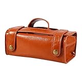 Rasieren Kulturbeutel, Tragbare Kosmetiktasche für Herren, Fashion Brown PU Leder Rasierpinsel & Rasiermesser Wash Case Org