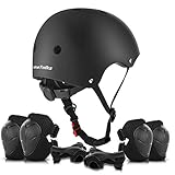 ValueTalks Kinder Helm Set Schonerset Protektoren Set Schutzausrüstung mit Helm Ellenbogenschoner Knieschoner Handgelenkschoner für Scooter Skateboard Radfahren Iliner Sp