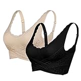 Heflashor Damen Sport BH Spitzen Ohne Bügel Nahtloser Lace Bra mit Abnehmbare Gepolstert Dünn Front Closure Push Up Bustier für Yoga Fitness Training