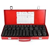 1/2' Schlagschrauber Nüsse Set, 35-teilig Steckschlüsselsatz Impact Socket Set, Lange Größen:10-32mm, Kurze Größen:8-32mm, innensechskant satz für den Reifenw