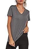Parabler Damen atmungsaktive Funktionelle Sport Training Fitness T-Shirt Kurzarm V-Ausschnitt Laufhemd Yoga Top Loose Fit Laufshirt für F