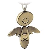 FABACH Schutzengel Schlüsselanhänger Smile mit Herz - Edler Engel Anhänger aus Metall in mattem Bronze - Geschenk Glücksbringer Auto Führerschein - Fahr vorsichtig