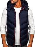 BOLF Herren Weste mit Kapuze Steppweste Bodywarmer Kapuzenweste Daunenweste Reißverschluss Weste Ärmellose Sportweste Zip Wärme Freizeit Outdoor Style 6875 Dunkelblau L [1U1]