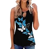 Frauen Sommer Weste Einfach Slim Hollow Out Rundhals Ärmellos Weste Tank Tops Elegant Gedruckt Ärmellos Shirts, blau, Larg