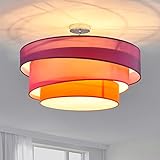 Lindby Stoff Deckenlampe rund 56 cm, 3 flammig, 3 Ringe, Textil Deckenleuchte Violett, Pink, Orange, Deckenleuchte Stoff für Schlafzimmer, Wohnzimmer, E