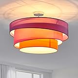 Lindby Stoff Deckenlampe rund 56 cm, 3 flammig, 3 Ringe, Textil Deckenleuchte Violett, Pink, Orange, Deckenleuchte Stoff für Schlafzimmer, Wohnzimmer, E