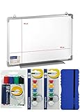 Whiteboard Set 60x45 OFFICE POINT 5-teilig | Magnettafel weiß, 4 Whiteboard Marker, 12 Magnete für Magnettafel, 1 Whiteboard Schwamm magnetisch | Wandhalterung | trocken abwischbar | 60x45