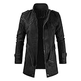 Regular Fit Stehkragen Business Leder Jacke Wollmantel Herren Gelb Grau Schwarz Braun Vintage Lederjacke Slim Fit Lang Trenchcoat Retro Distressed Herrenmantel Winter Windbreaker Outdoor Bikerjack