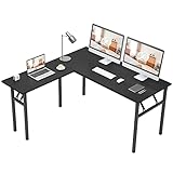 DlandHome Klapptisch Schreibtisch L Form Großer Klappbar Ecktisch Eckschreibtisch Gaming Winkelschreibtisch Montagefrei Computertisch, Bürotisch Studie PC Tisch Workstation 140 cm + 80 cm Schw