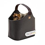 Filz Holzkorb für Kaminholz Made in Germany - Kaminholzkorb aus recycletem PET Filz und Echtleder Henkel - XXL Kaminholztasche - Filzkorb Kaminholz easy and green® (Trüffelgrau)