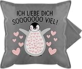 Shirtracer Deko Kissen Partner Liebe - Ich Liebe Dich Soooo viel! mit Pinguin - Unisize - Grau - ich Liebe Dich Soooo viel - GURLI Kissenhülle - Kissenbezug 50x50 cm und Dekokissen Bezug