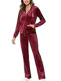 MessBebe Trainingsanzug Damen Hausanzug Set Jogginganzug Velours Sportanzug Freizeitanzug 2 Teilig Kapuzenjacke Langarm Zipper Lange Sporthose für Frühling