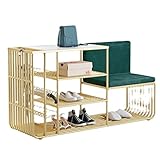 YANYAN Schuhregal Goldener Metal-Schuh-Rack, 4-Lagen-Lagerschuhschrank mit Sofa-Stuhl, Regal mit großem Kapazität für den Eintritt (100 * 40 * 69 cm) Schuhständer (Color : Gold+Green 120CM)