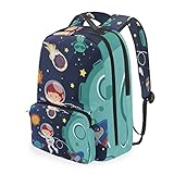 Rakete Astronaut Planet Cartoon Studentenrucksack Kinderrucksack Büchertasche Schülerrucksack mit Umhängetasche für die Reise Mädchen Jung
