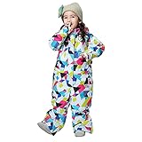 Gogokids Kinder Einteiler Schneeanzug Skianzüge - Verdicken Schneefester Skioverall Thermo-Skibekleidung mit Kapuze für Unisex-Kind Jungen Mädchen Winter Outdoor Snowboarden, 02 120