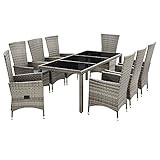 Juskys Polyrattan Gartenmöbel-Set Rimini Plus 9-teilig & wetterfest – Sitzgruppe mit Tisch & 8 Stühle - Essgruppe für 8 Personen - Beige mit G