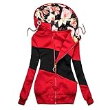 Longpullover Damen Herbst Winter Reißverschluss Jacke Sweatshirt Langarm Mantel Hoodie Kapuzenpullover Warme Lange Jacke Mode Patchwork Winterjacke Wintermantel Outdoor Schlanke Outwear W