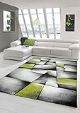 Teppich-Traum Designer Teppich Moderner Teppich Wohnzimmer Teppich Kurzflor Teppich mit Konturenschnitt Karo Muster Grün Grau Weiß Schwarz Größe 160x230
