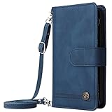 Blllue Wallet Case Compatible with Xiaomi Mi 11T, Zipper Leather Cash Pocket 9 Card Slots with Crossbody Lanyard for Mi 11T Pro (Blue)