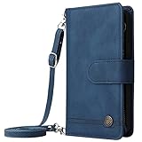 Blllue Wallet Case Compatible with Xiaomi Mi 11T, Zipper Leather Cash Pocket 9 Card Slots with Crossbody Lanyard for Mi 11T Pro (Blue)