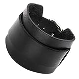 PiercingJak Breite Leder Echtleder Armband Armreifen Manschette Armband verstellbaren 7.2'-9' Unisex Punk Biker Rock, schwarz/b