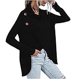 Herbst modische Damen Langarm Plain Raglan Sweatshirt Leichter Rollkragen Strick Casual Knop