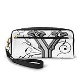 Pencil Case Pen Bag Pouch Stationary,Calligraphy Inspired Medieval Capital Letter Alphabet Symbol European Design,Small Makeup Bag C