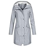 Langer Mantel für Frauen Winter, Frauen Herbst Solide Regenjacke Outdoor Plus Wasserdicht Kapuze Regenmantel Winddicht Übergröße Overcoat Lady, grau, 50