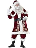 Springcmy Herren Weihnachtsmann Kostüm Deluxe Samt Erwachsenen mit Kindern Santa Claus Cosplay Kostüm (Erwachsene-Rot, 2XL)