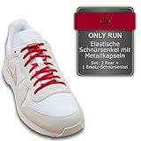 ONLY RUN Hochwertige Elastische Schnürsenkel ohne Binden mit Metallkapseln perfekt für Kinder, Erwachsene und Senioren - 100cm lang, 5mm breit - Schuhbänder ideal für Sneakers (2Paar-Rot)